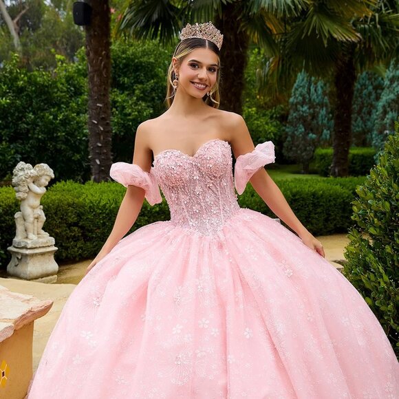 New Off The Shoulder Quinceanera Gown w/ Layered Skirt & Lace Up Back GL3505 - Picture 1 of 16
